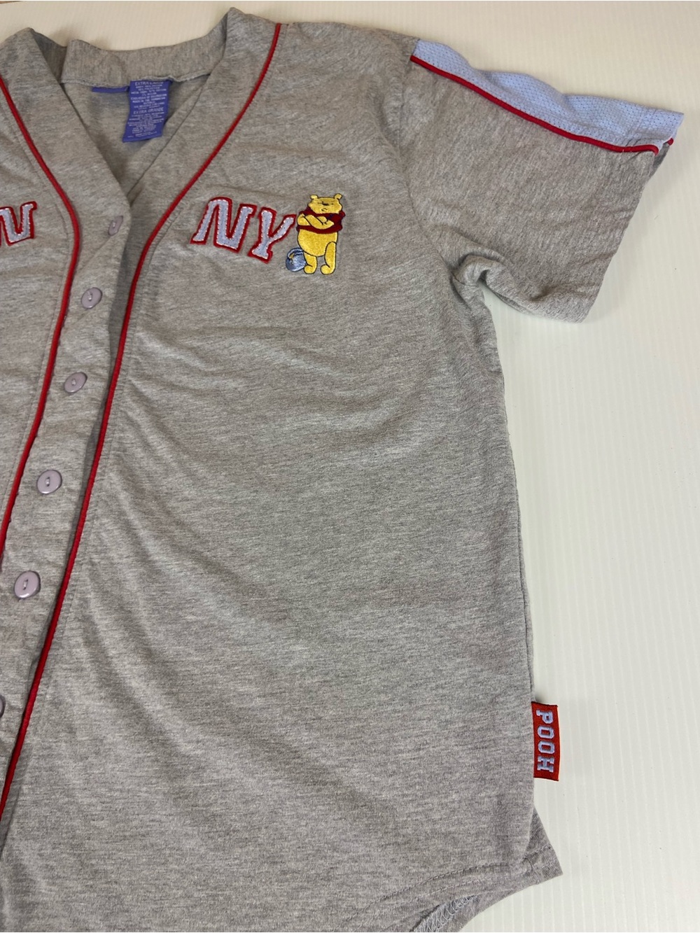 Disney Winnie the Pooh Y2K Baseball Jersey Shirt Gray XL Tuff Hunny NY - Picture 4 of 8